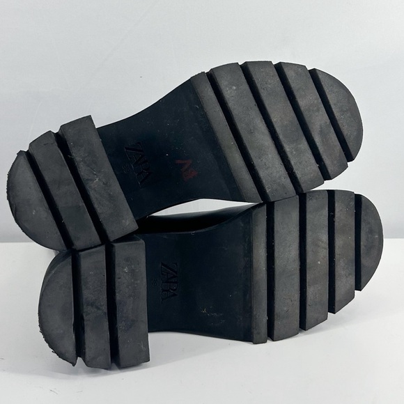 Zara Black Leather Chelsea Ankle Boots Track Sole Platform Size 8 - Picture 7 of 9